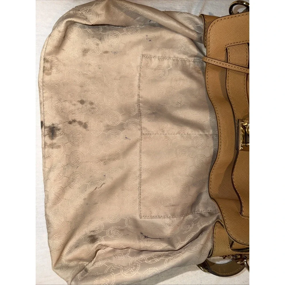 Michael Kors Hamilton Brown Leather Tote Bag with MK‎ Logo Pattern